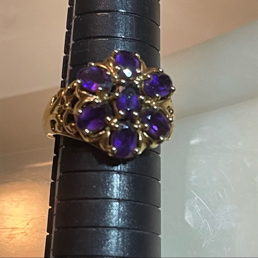 🍇Fabulous Vintage Style 14k Gold Over Silver Filigree Amethyst Flower Ring! - Picture 7 of 15